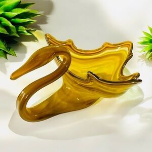 1970S VINTAGE MID CENTURY
Amber color with some orange streaks SWAN BOWL